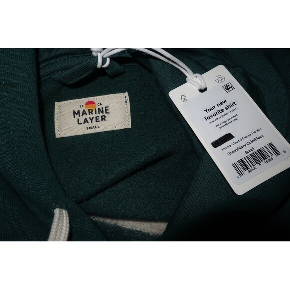 Marine Layer Archive Cloud 9 Sweatshirt Hoodie Colorblock Navy Green Small NEW - Picture 9 of 10